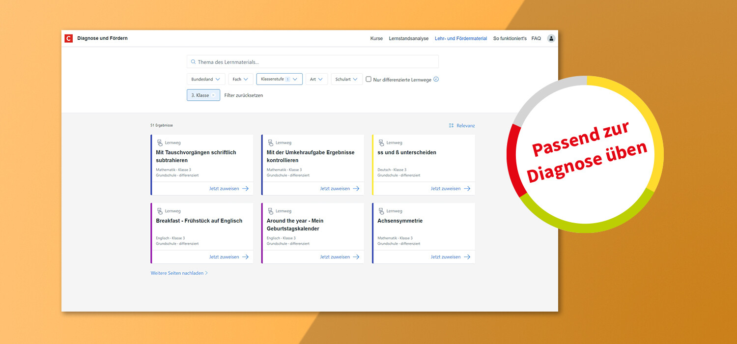 Screenshot aus Diagnose und Fördern Grundschule: Passend zur Diagnose üben