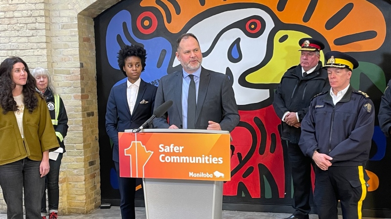 Justice Minister Matt Wiebe announces a new crime strategy for Manitoba at The Forks in Winnipeg on Nov. 14, 2024. (Jamie Dowsett/CTV News Winnipeg)