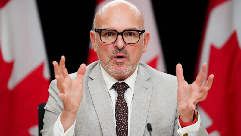 Employment, Workforce Development and Official Languages Minister Randy Boissonnault takes part in a press conference in Ottawa on Tuesday, Oct. 22, 2024. (Sean Kilpatrick/The Canadian Press)