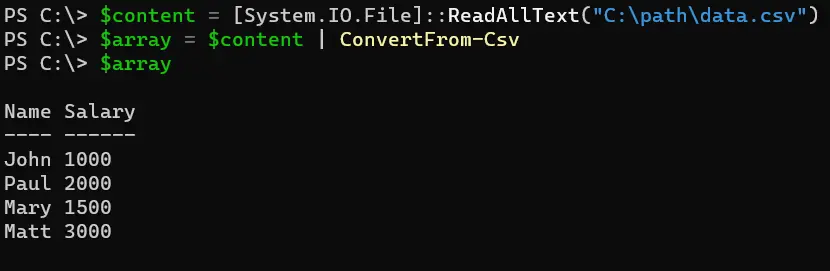 ler arquivos csv em array no powershell - saída 6
