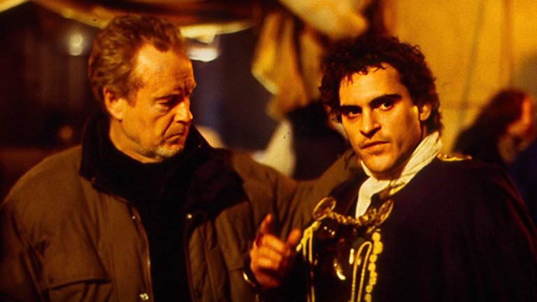 Ridley Scott and Joaquin Phoenix on Gladiator Set