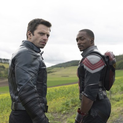 Sebastian Stan as Bucky Barnes and Anthony Mackie as Sam Wilson in Marvel's The Falcon and the Winter Soldier