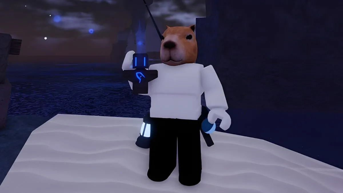 Player holding a Tempest Totem in Fisch Roblox experience