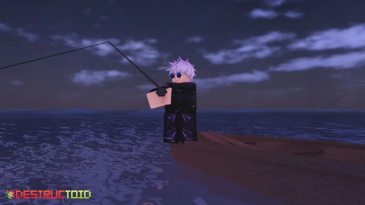 Player using a fishing rod in Roblox Fisch