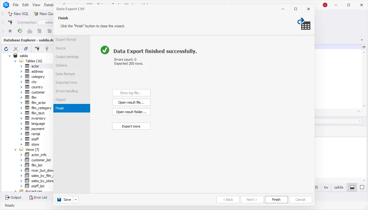 Export MySQL data to CSV via dbForge Studio