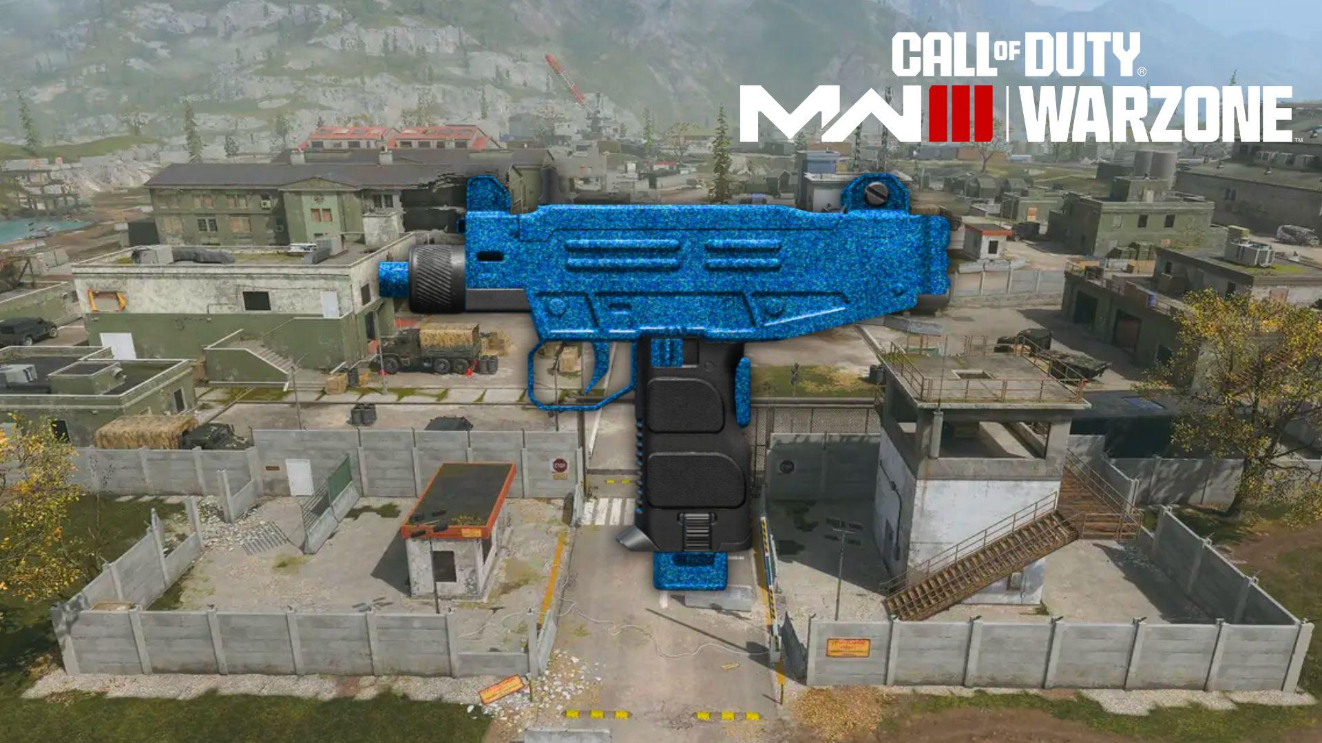 Blue WSP Stinger gun in Warzone above Urzikstan map