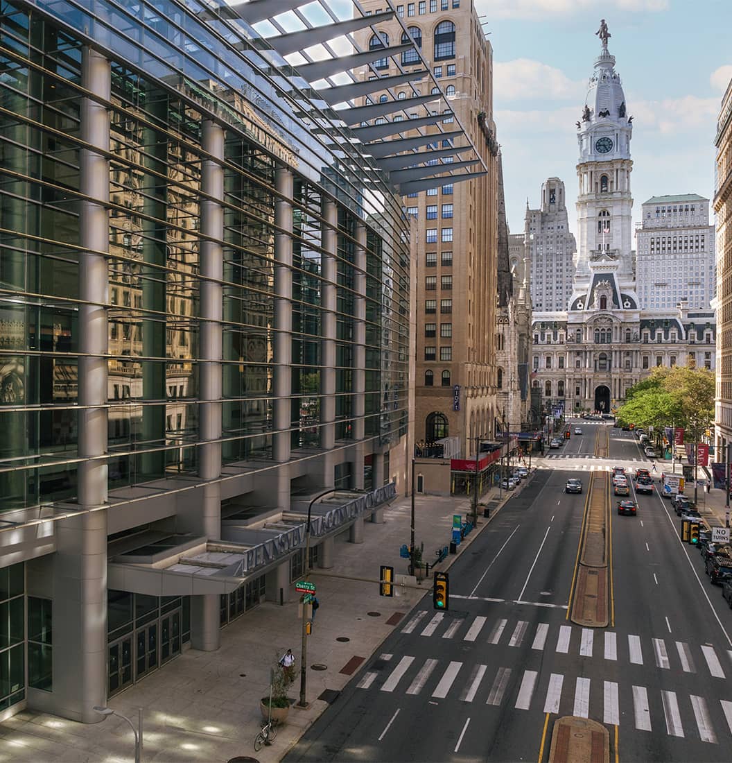 The front entrance of the Pennsylvania Convention Center