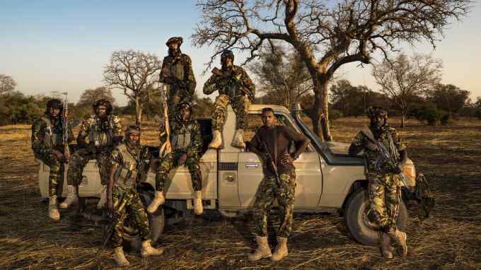 Zakouma Rangers “Mamba Team 1” seen with their vehicle inside the park at the end of a patrol