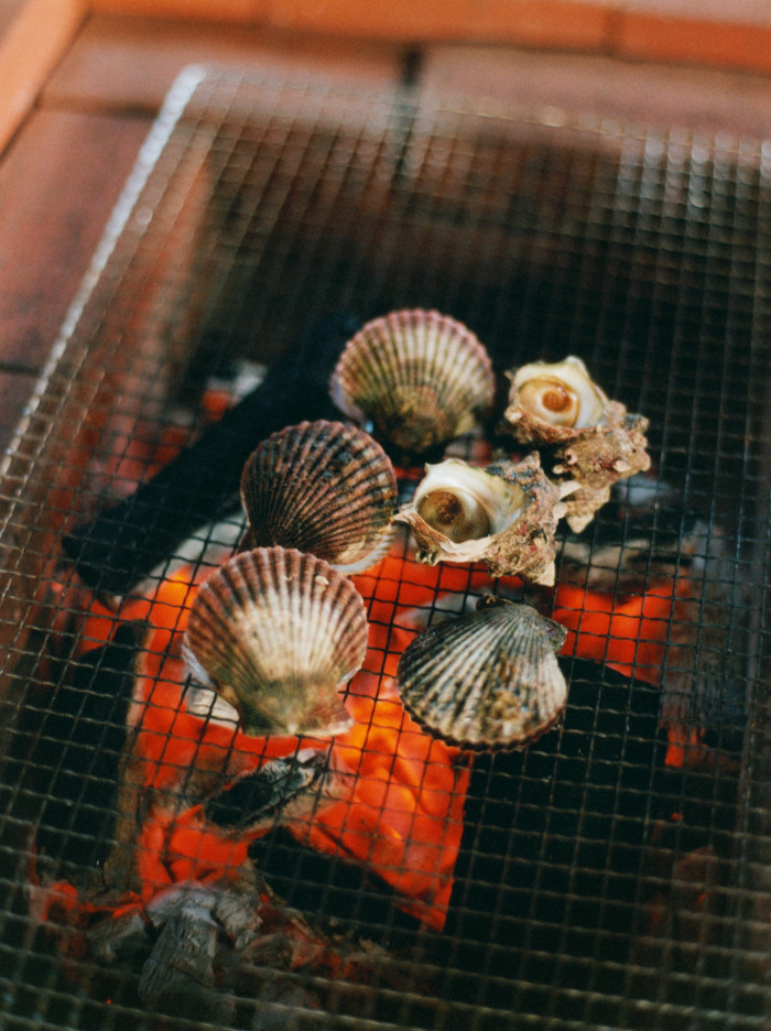 Sea snails and clams on the grill
