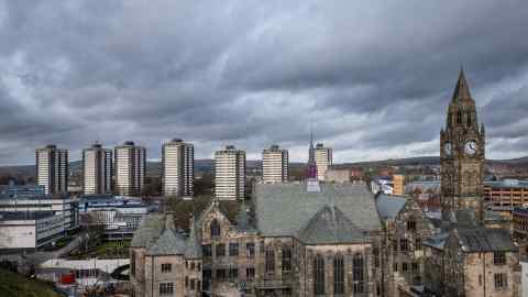 The skyline of the northern English town of Rochdale