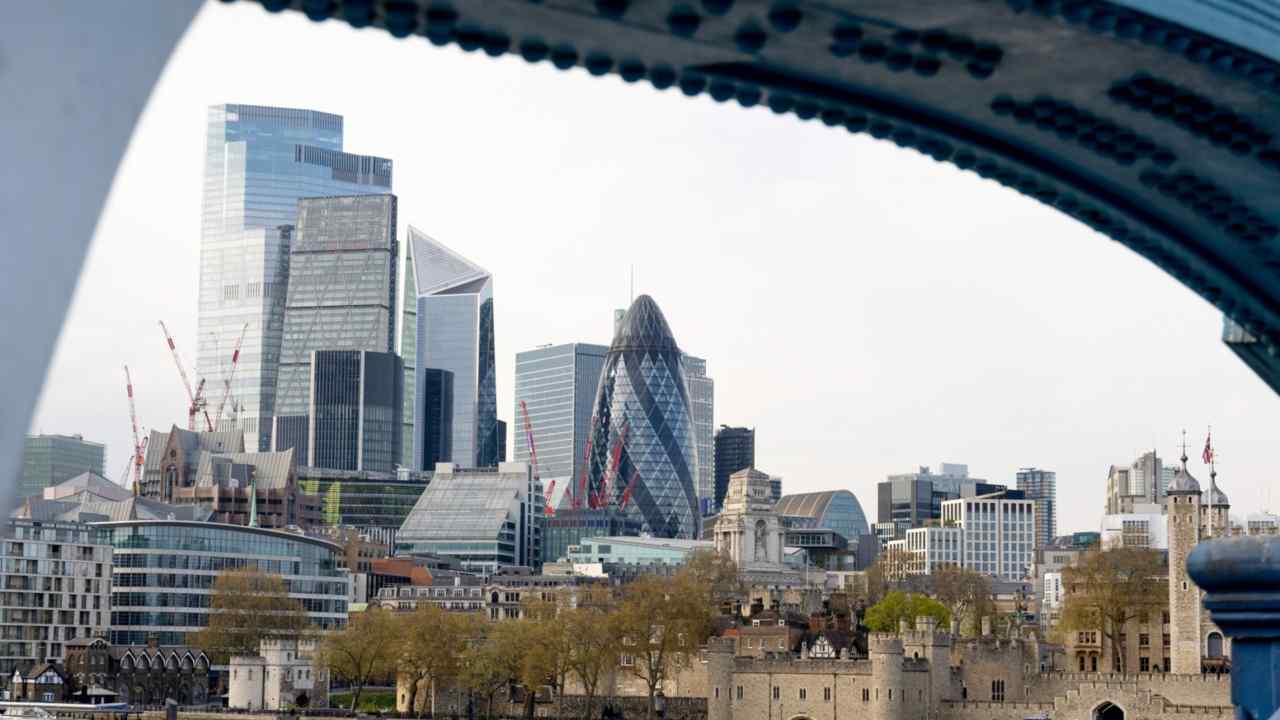 Skyscrapers and buildings including the Gherkin on the City of London skyline