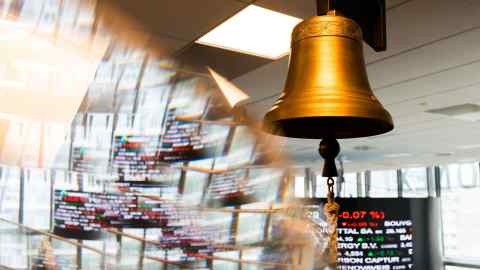 A bell inside the Euronext stock exchange in Paris