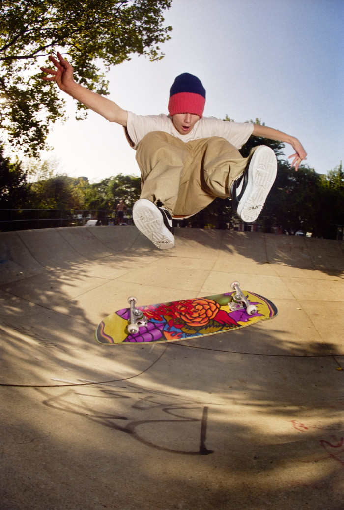 The inspiration: British skateboarder Simon Evans at Kennington Bowl skatepark in London, 1992