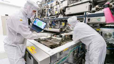 ASML employees at work at the company’s plant in Veldhoven, Netherlands