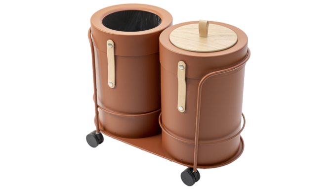 a couple of cylindrical bins on a wheeled platform