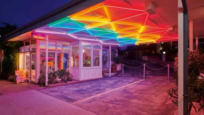 The neon carport at Austin Motel in Texas