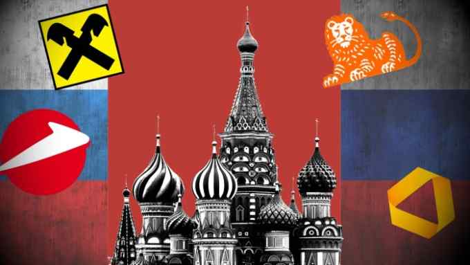 Montage of company logos and the Kremlin