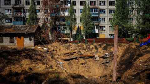 A residential building damaged by a missile strike