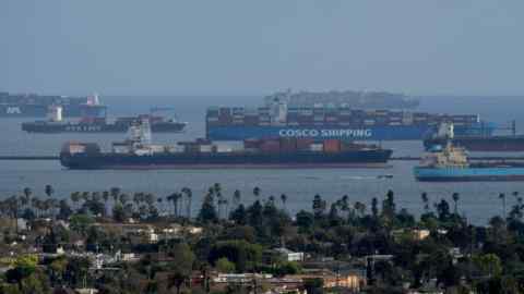 Container ships docked at the Port of Long Beach in California