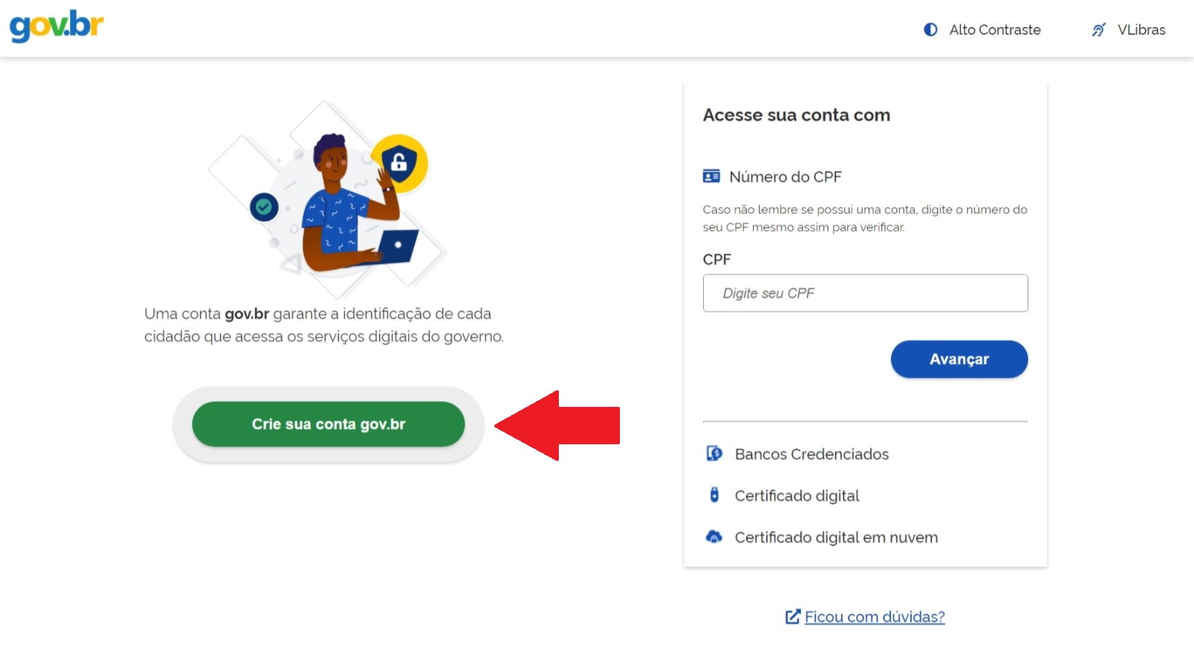 botão criar conta gov.br