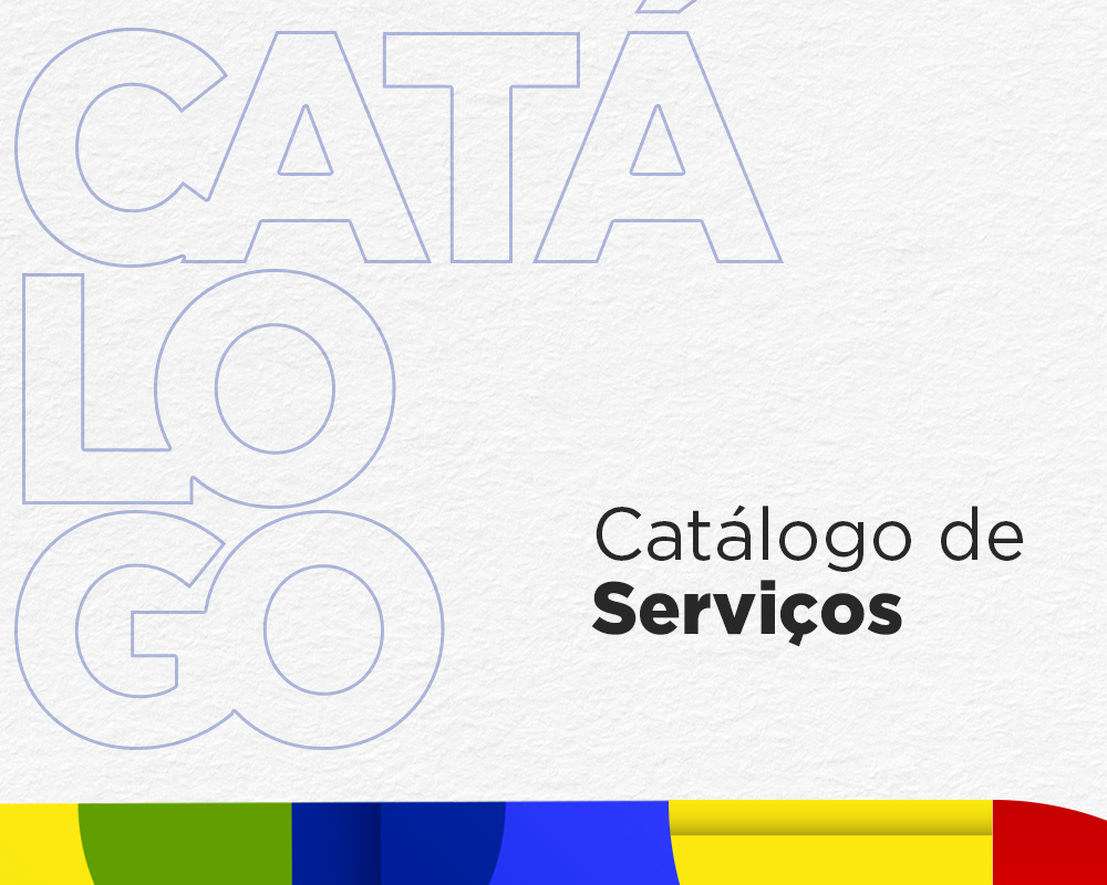 . Contém foto da página do catálogo de serviços.  Texto: Catálogo de Serviços