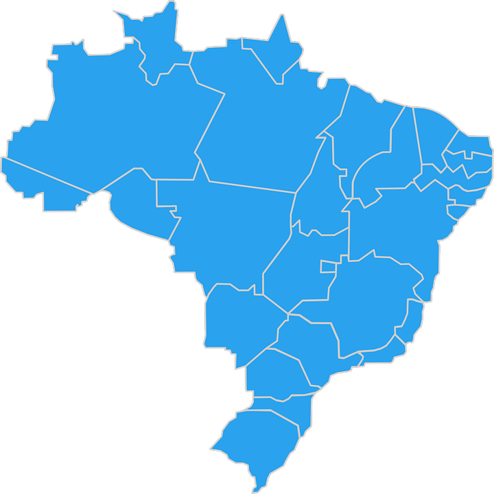 Mapa do Brasil em azul simbolizando a abrangência da Rede de Unidades SIASS pelo Brasil