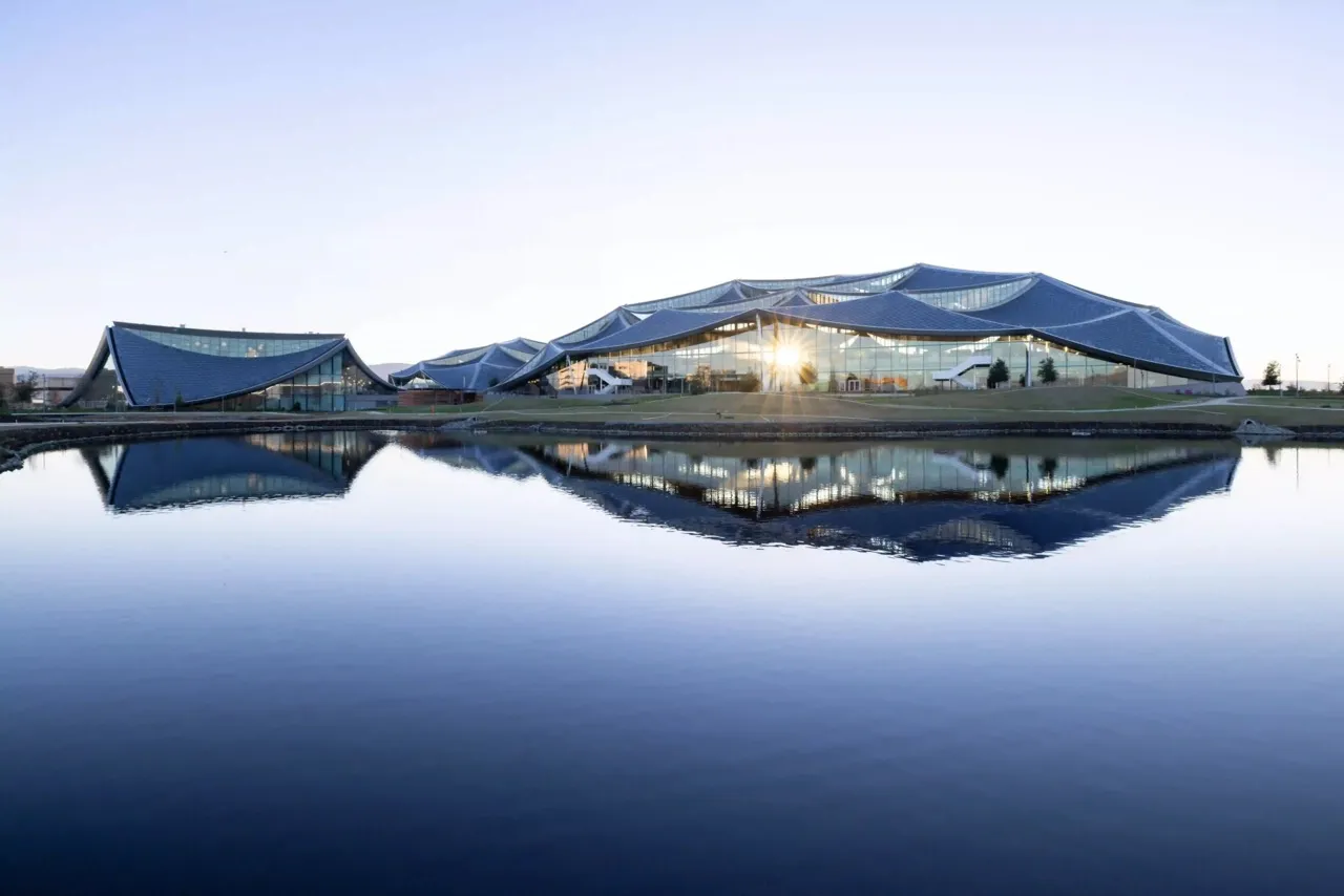 View of Google's Bay View campus at dusk