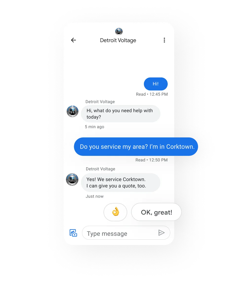 Image of a Business Profile chat  with a customer