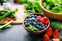 Mixed berries and vegetables; summer produce