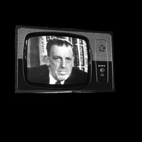 Taoiseach Seán Lemass speaking to the nation on the opening night of Telefís Éireann, New Year’s Eve 1961. At the first meeting of the new Television Authority in June 1960 his government placed them on notice that the financial stability of the new service was paramount and that any serious difficulty in this regard would place the independence of Telefís Éireann in jeopardy. (RTÉ Stills Library)
