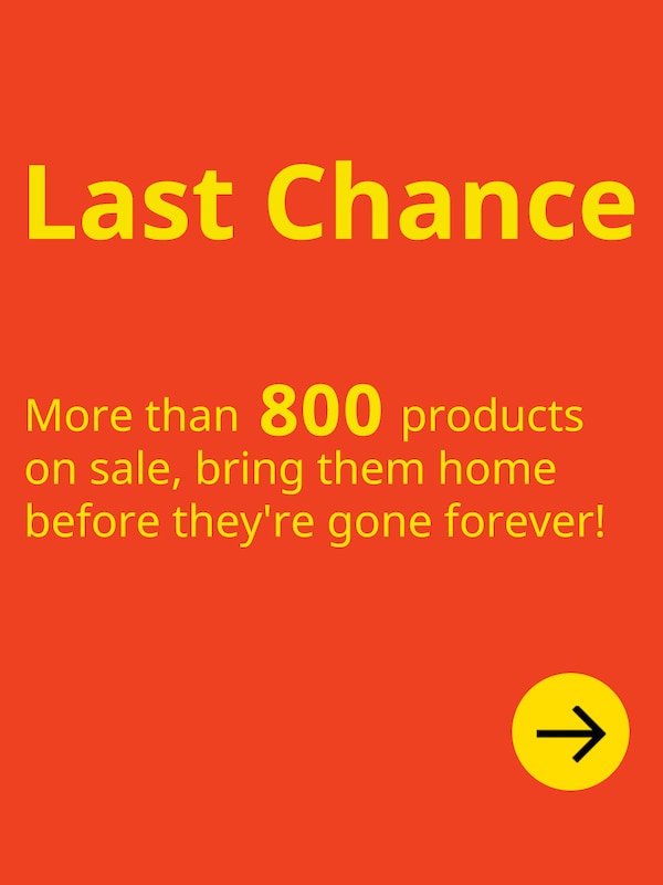 Yellow text on orange background reads: More than 800 products on sale, bring them home before they're gone forever!