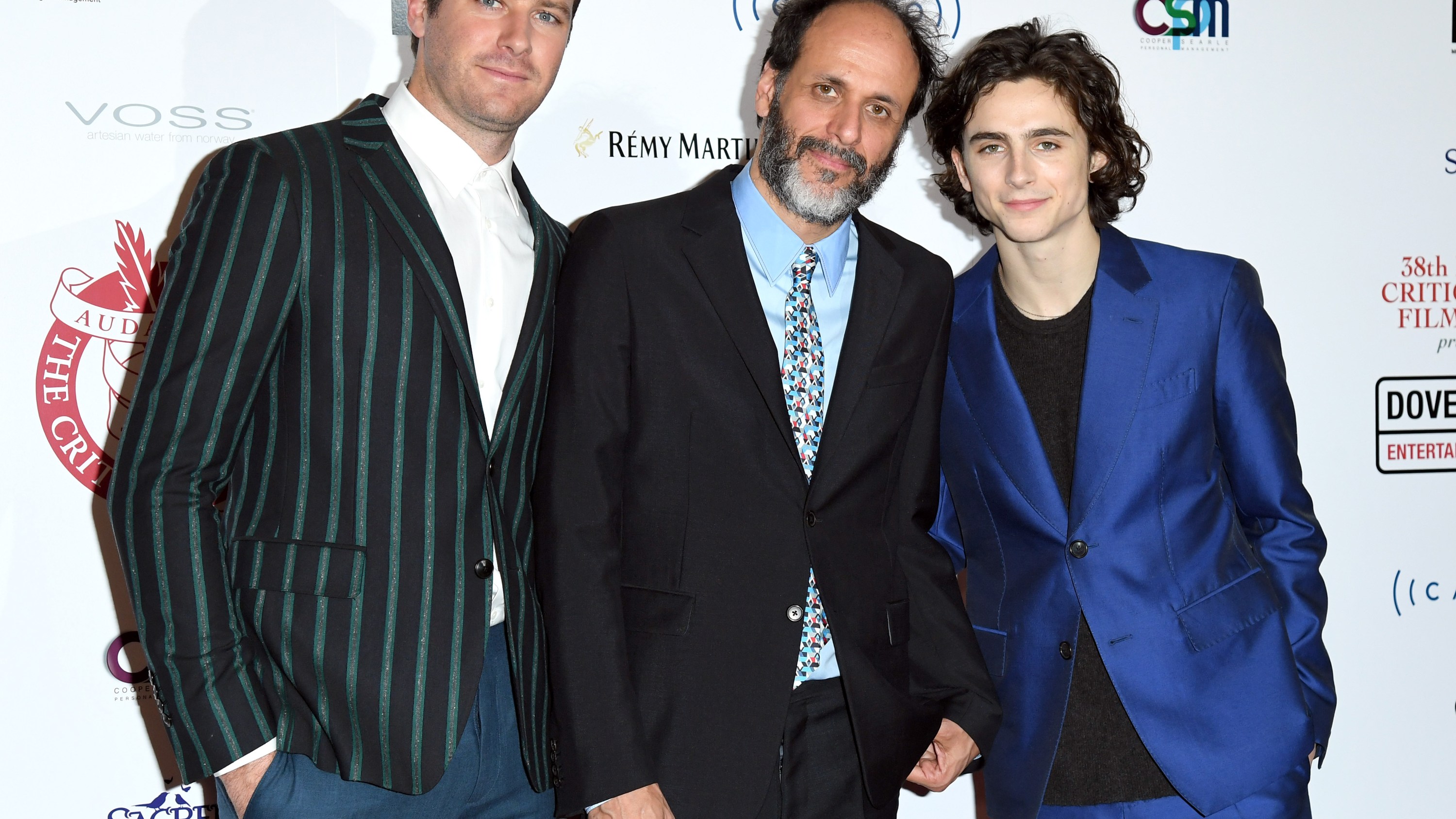 LONDON, ENGLAND - JANUARY 28:  Armie Hammer, Luca Guadagnino and Timothee Chalamet attend the London Film Critics Circle Awards 2018 at The May Fair Hotel on January 28, 2018 in London, England.  (Photo by Karwai Tang/WireImage)