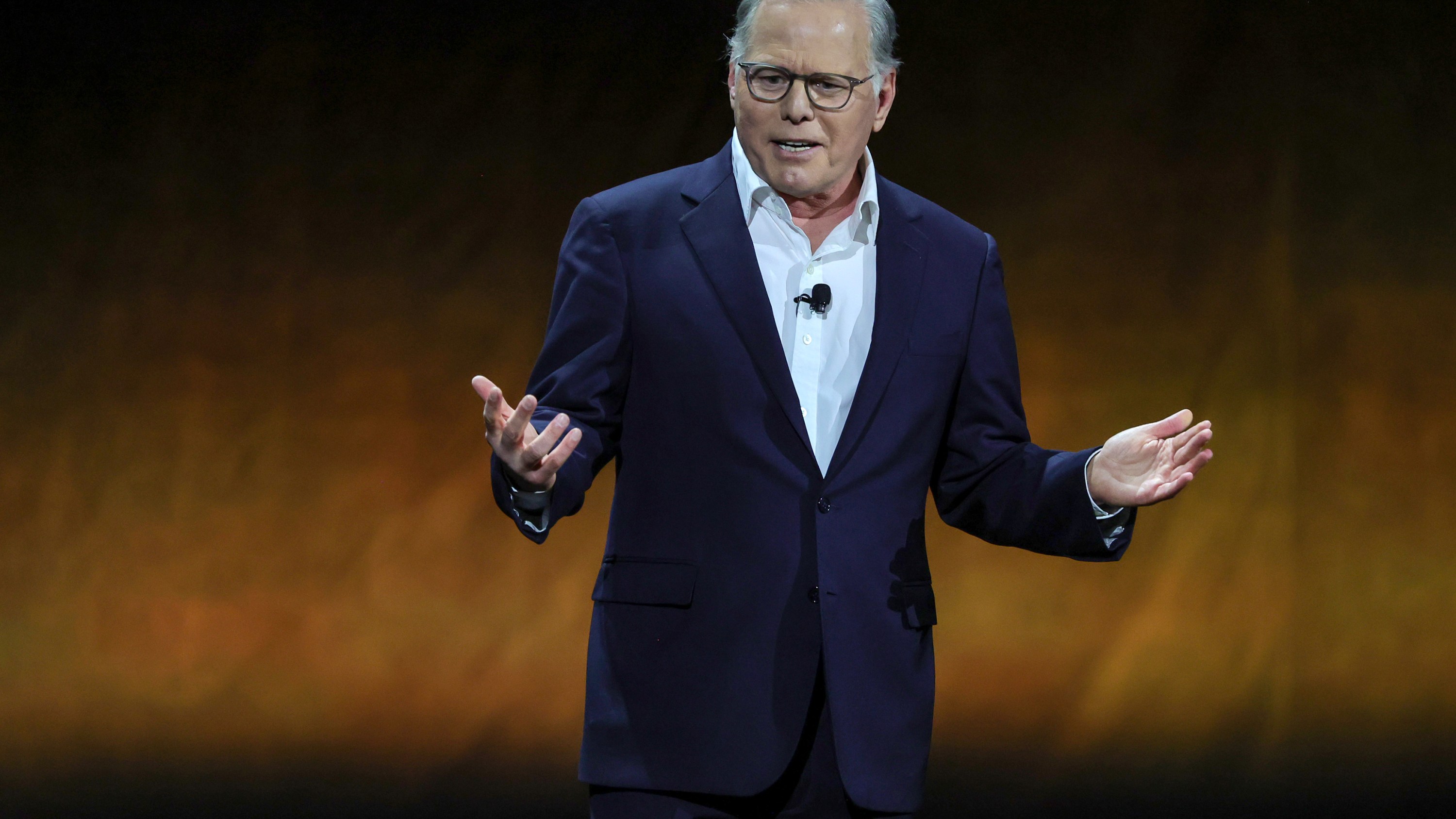 LAS VEGAS, NEVADA - APRIL 25: Warner Bros. Discovery President and CEO David Zaslav speaks onstage during the Warner Bros. Pictures Studio presentation during CinemaCon, the official convention of the National Association of Theatre Owners, at The Colosseum at Caesars Palace on April 25, 2023 in Las Vegas, Nevada. (Photo by Ethan Miller/Getty Images)