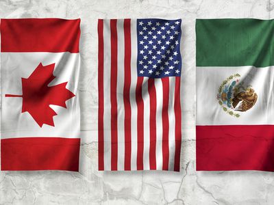 USA flag, Canadian flag and Mexico Flag side by side with various treatments.