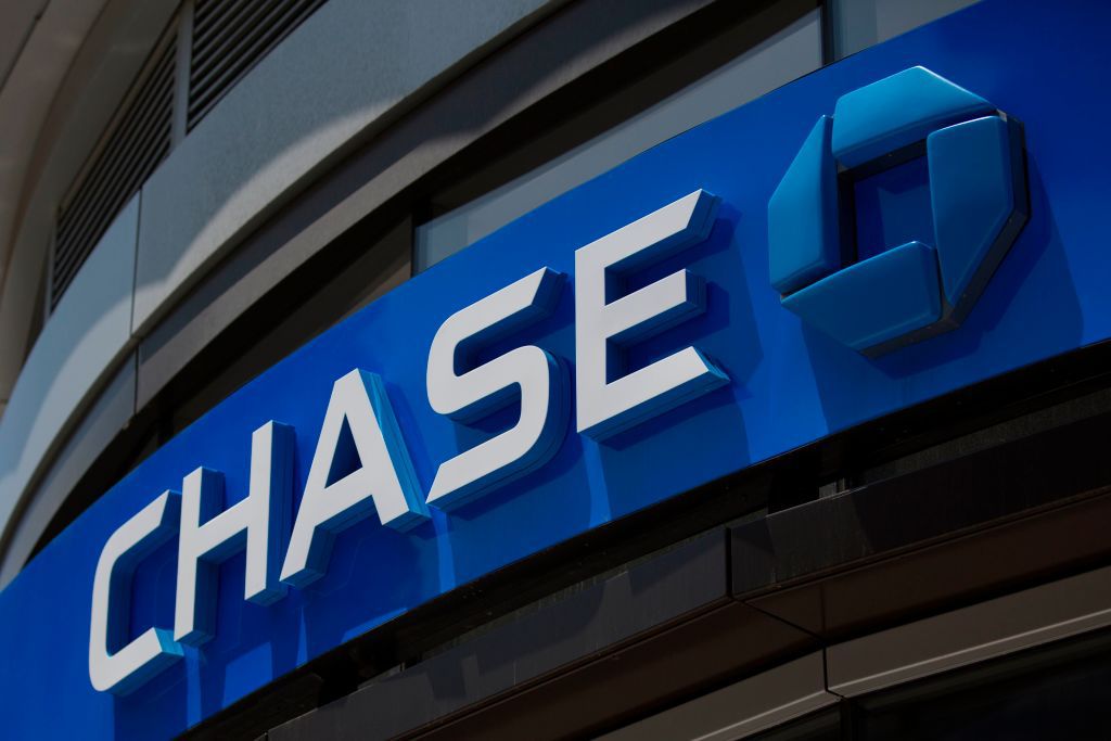 The Chase logo is seen outside a branch in Washington, DC