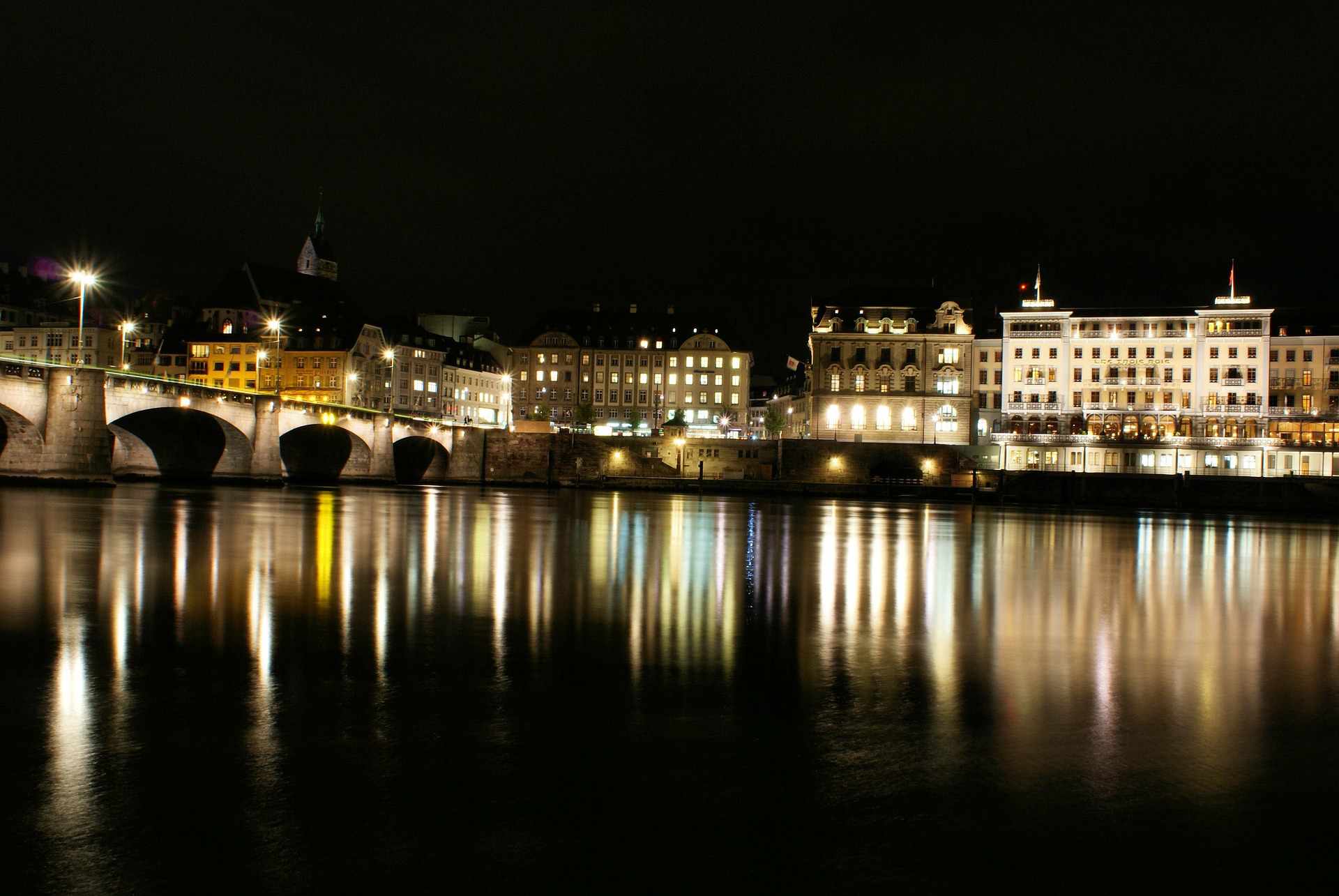 Basel on the Rhine at Night -- Basel, Switzerland