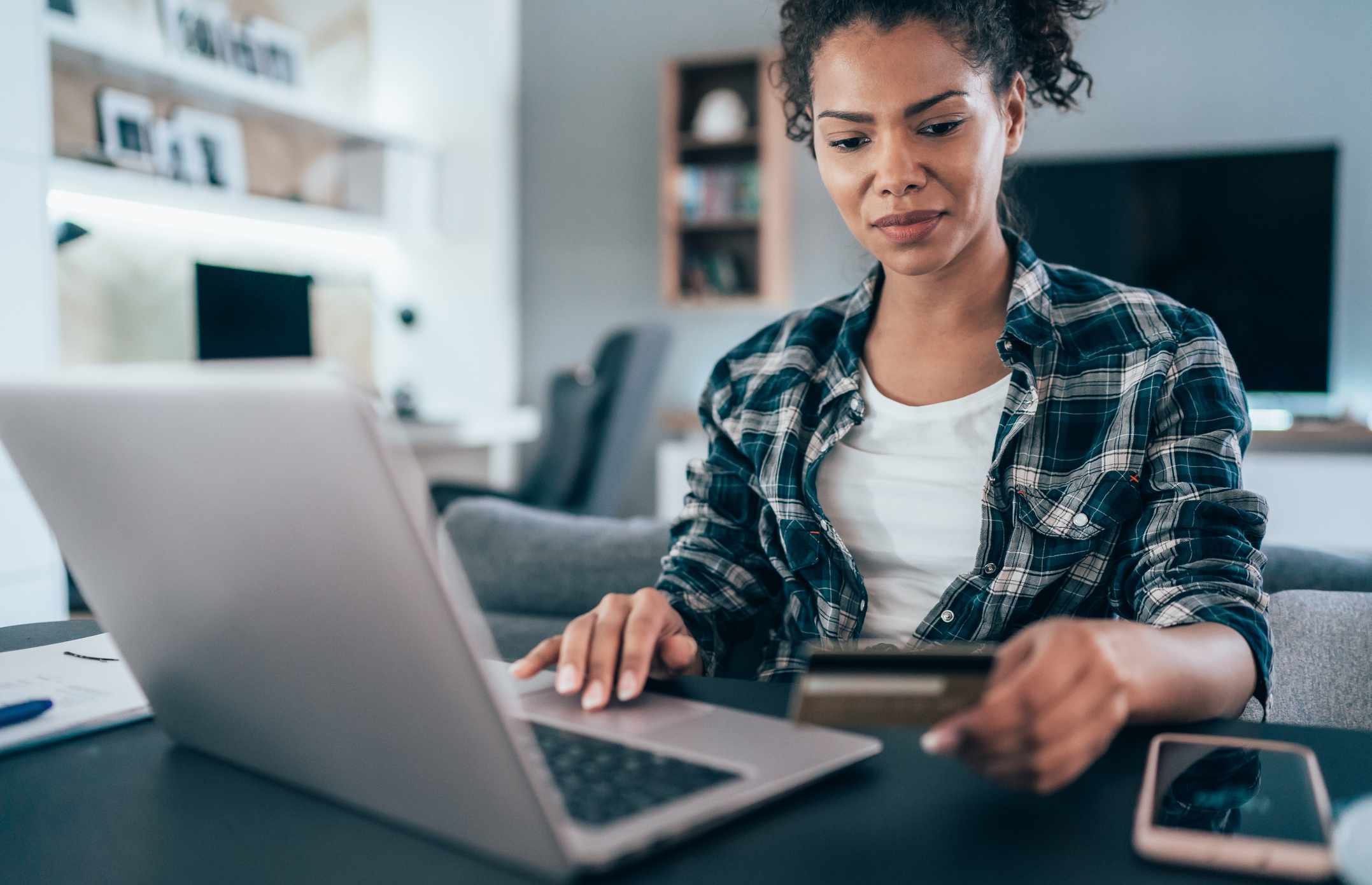 Online shopper makes a purchase with credit card