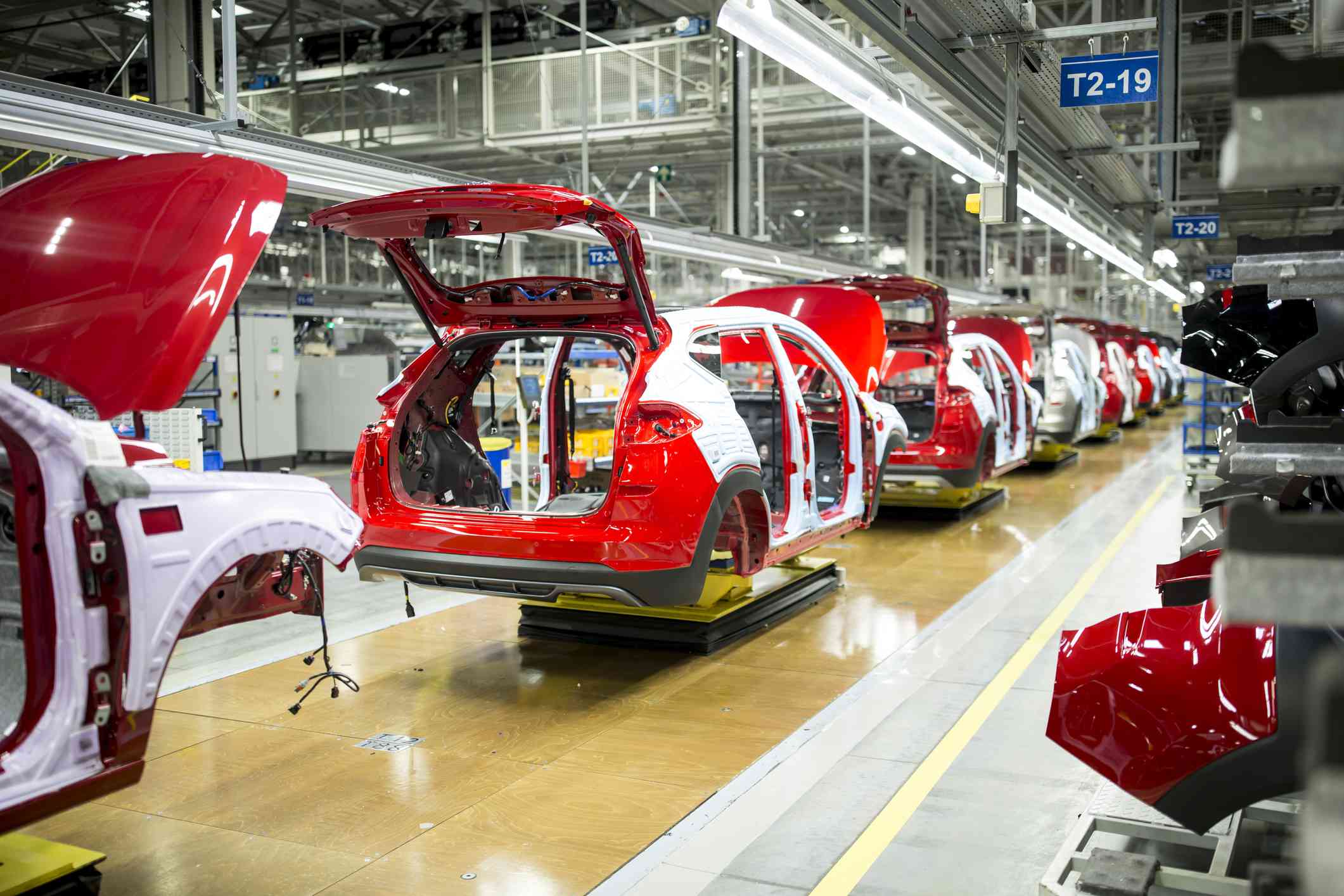 Assembly line in a car factory