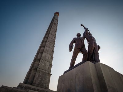 Juche Tower and Workers' Party monument in Pyongyang, North Korea