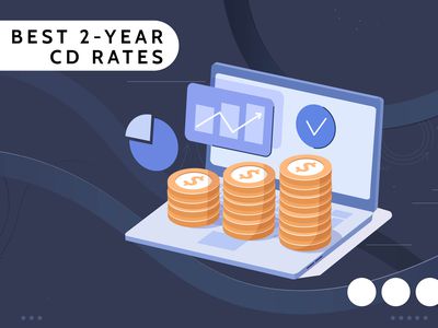 Investopedia custom visual asset shows a computer with three stacks of change, with a title that reads Best 2-Year CD Rates