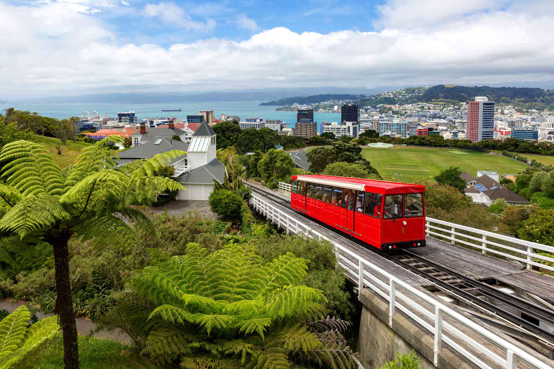 Wellington, New Zealand with cable car overlooking the city