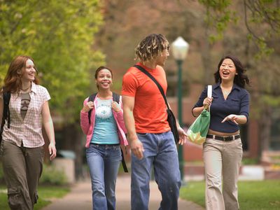 College students walking on campus