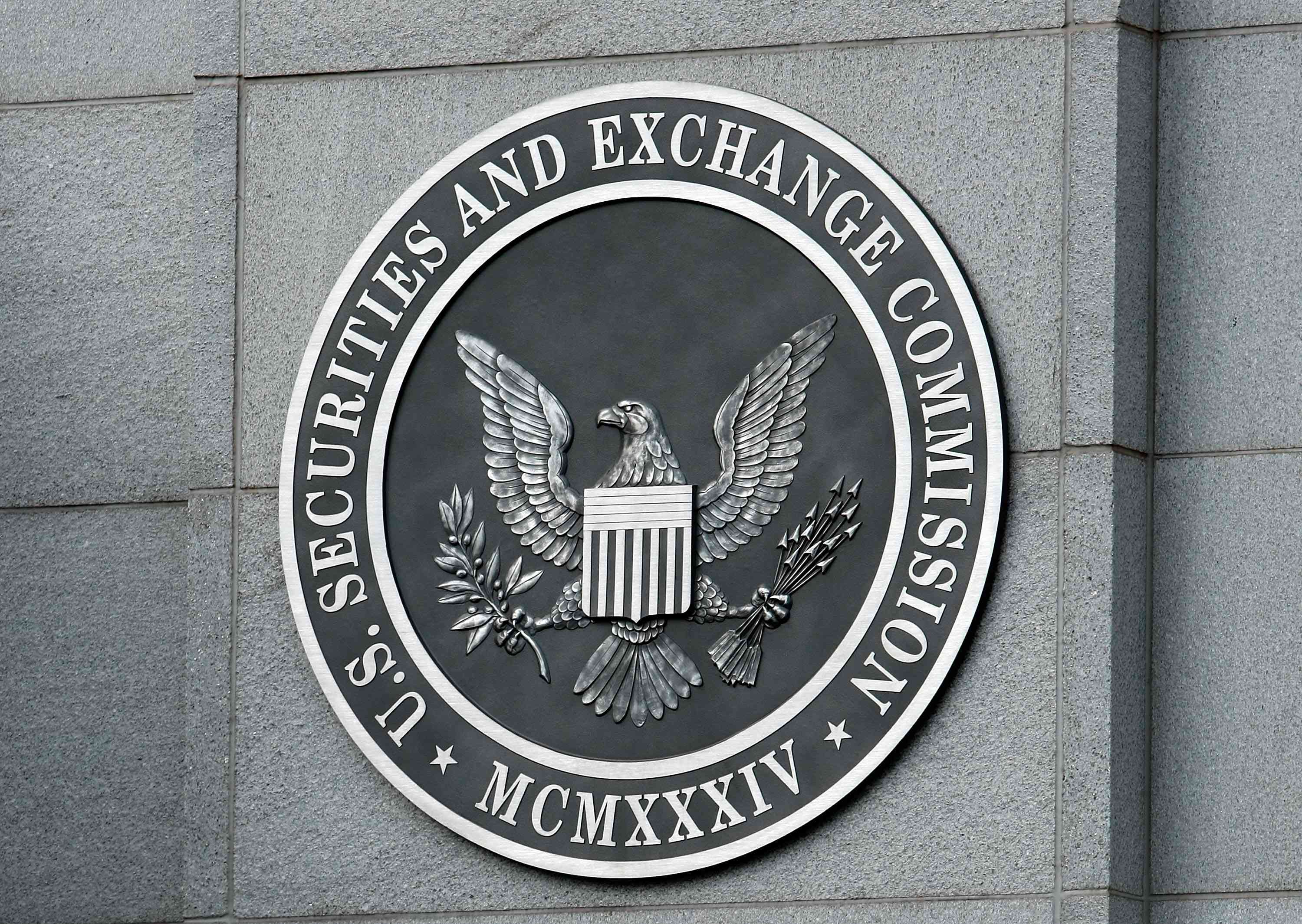 The U.S. Securities and Exchange Commission logo on the facade of the SEC building in Washington, D.C.