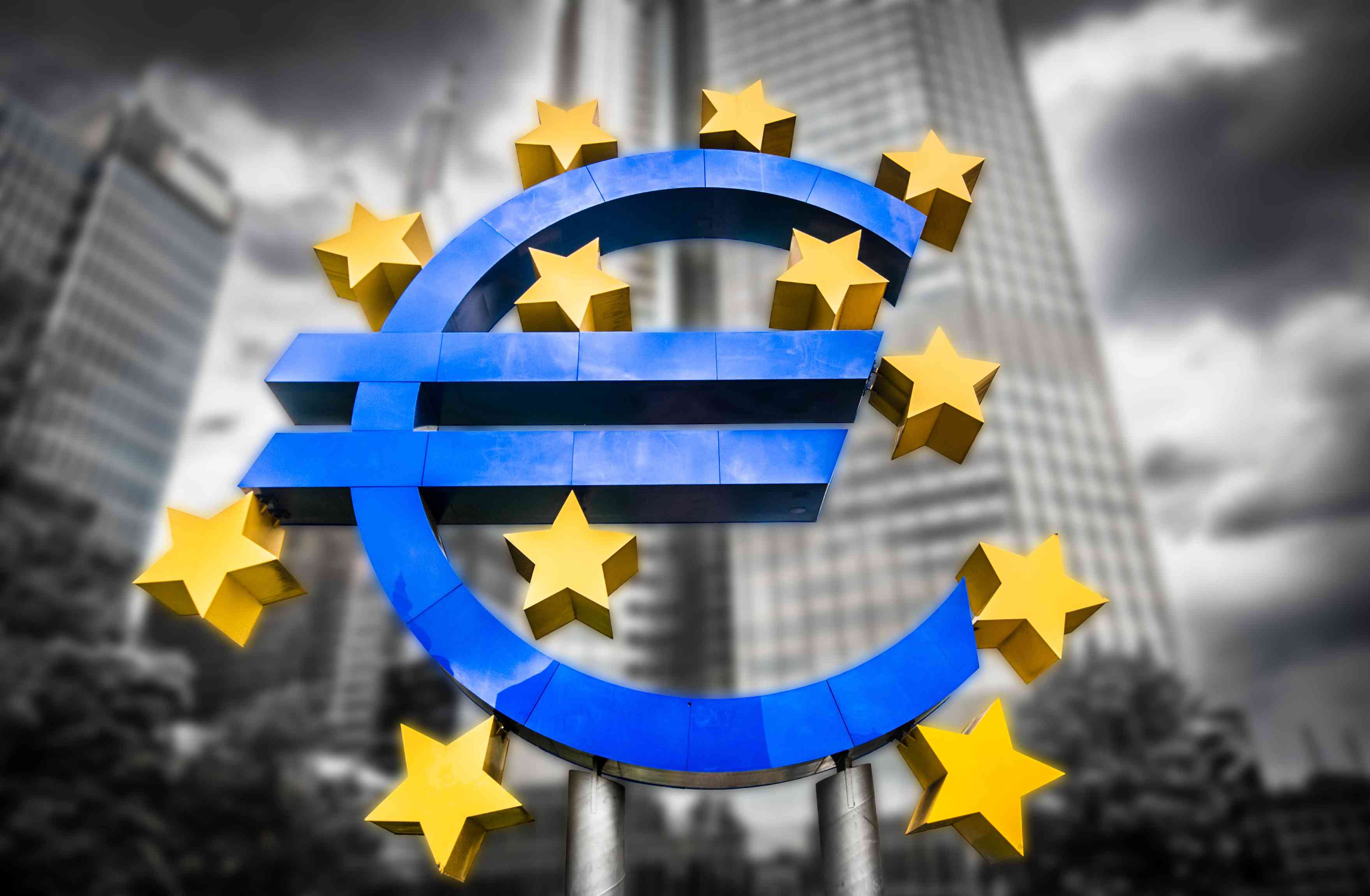 Euro sign at European Central Bank headquarters in Frankfurt, Germany