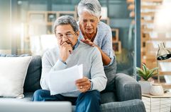 Couple looks at paperwork