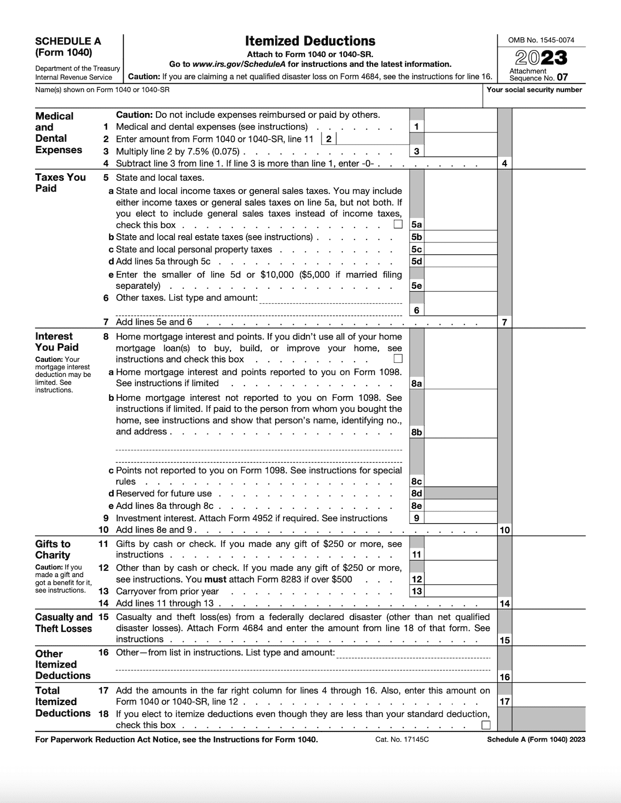 2023 IRS Schedule A (Form 1040)