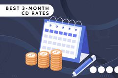 Investopedia custom visual asset shows a calendar and piles of change, with the title Best 3-Month CD Rates