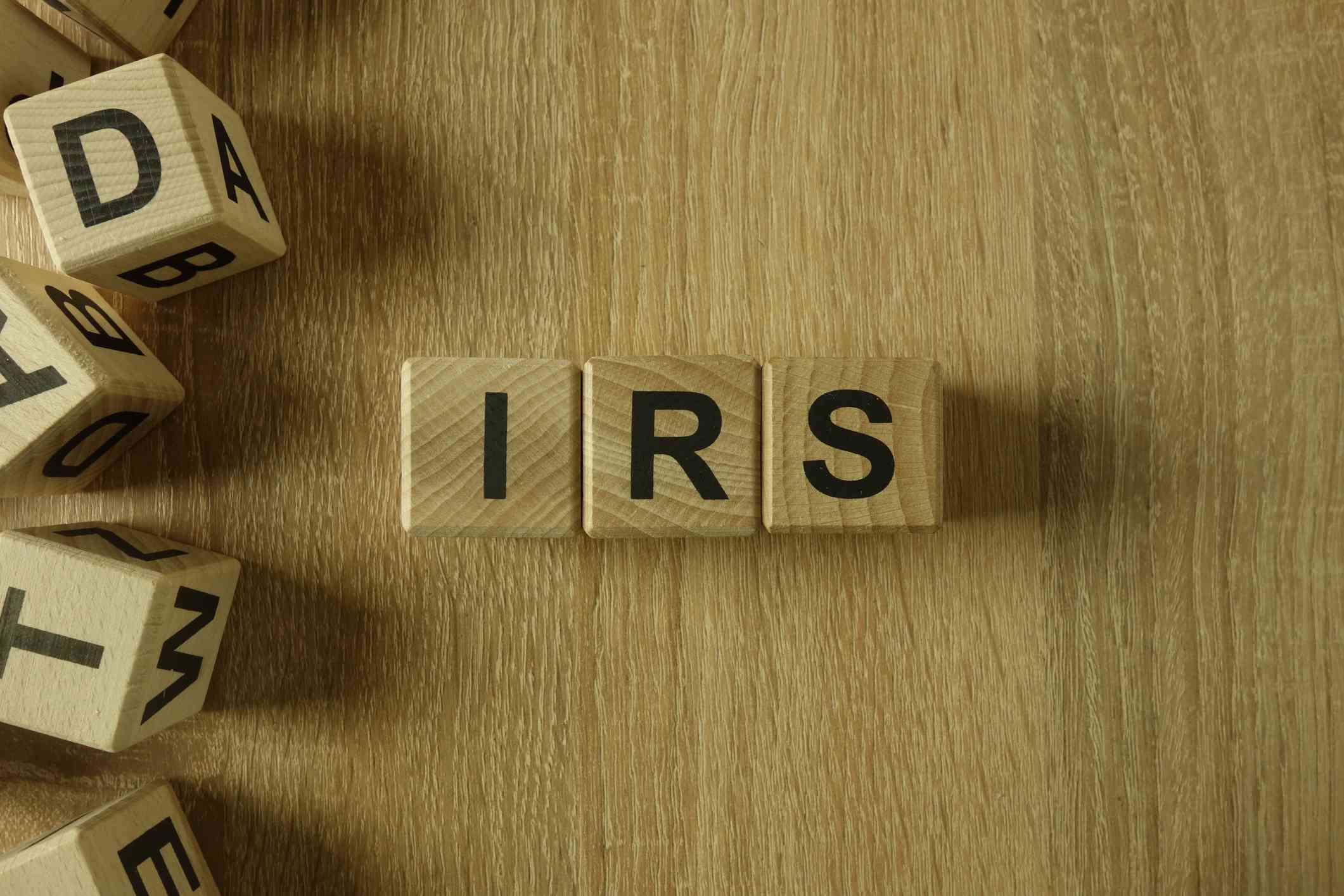 IRS letters on wood blocks.