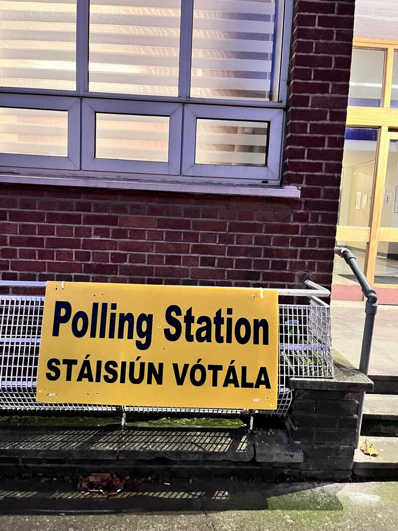 Polling station sign at Ballsbridge College in south Dublin. Photograph: Marie O'Halloran