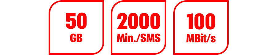 Inklusive 50 GB, 2000 Min./SMS und 100 MBit/s